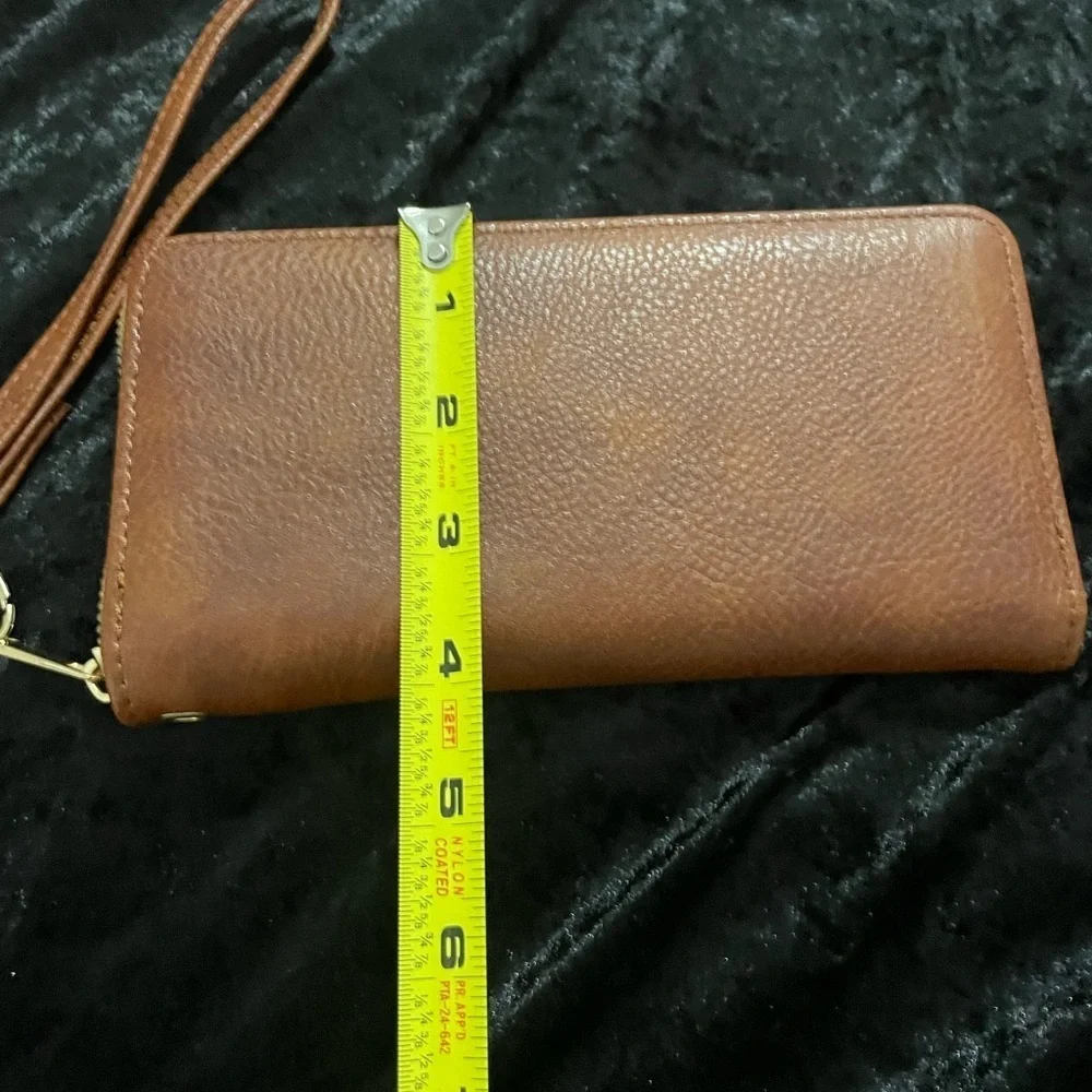Brown Faux Leather Zip Around Wristlet Clutch NWT